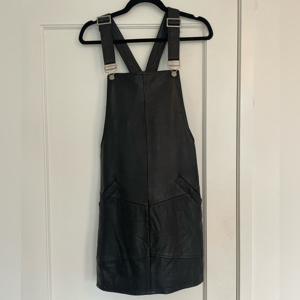 Black leather vintage overall dress